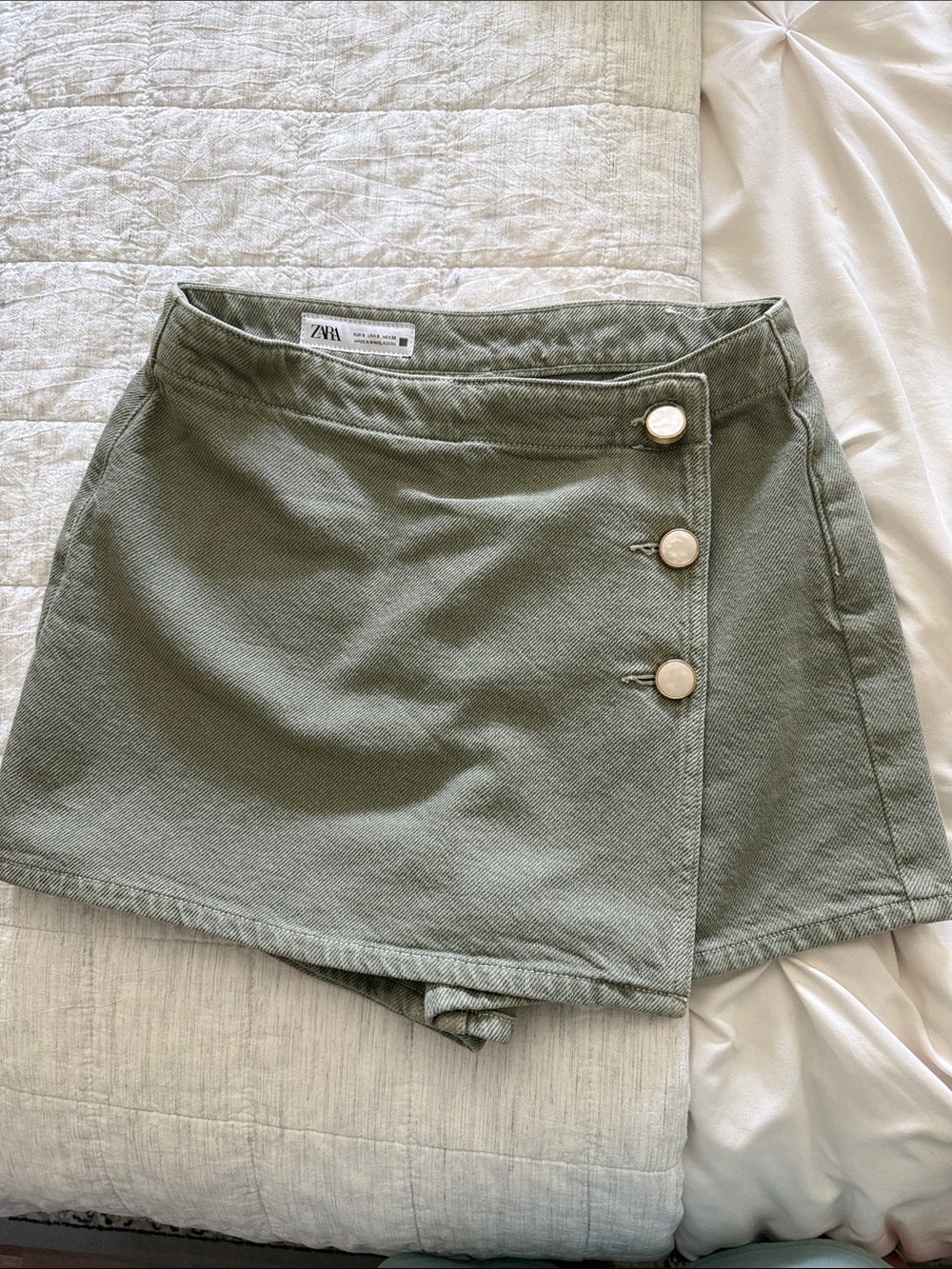 Zara wrap green denim skort small